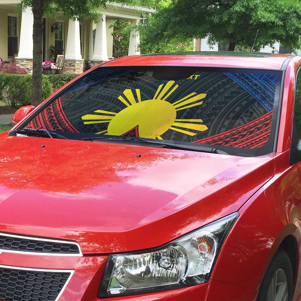 Personalized Philippines Auto Sun Shade Polynesian Tribal Tattoo with Filipino Flag Motif - Polynesian Pride