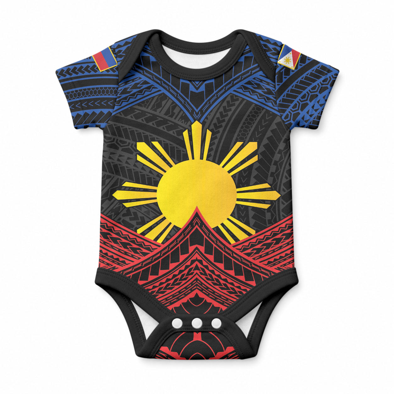 Personalized Philippines Baby Onesie Polynesian Tribal Tattoo with Filipino Flag Motif