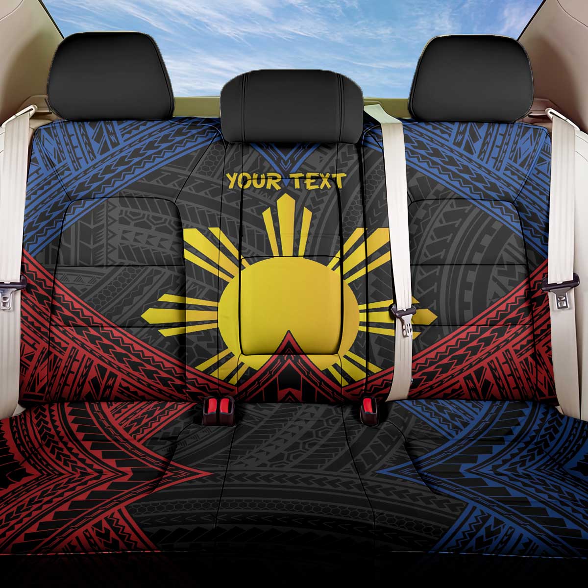 Personalized Philippines Back Car Seat Cover Polynesian Tribal Tattoo with Filipino Flag Motif