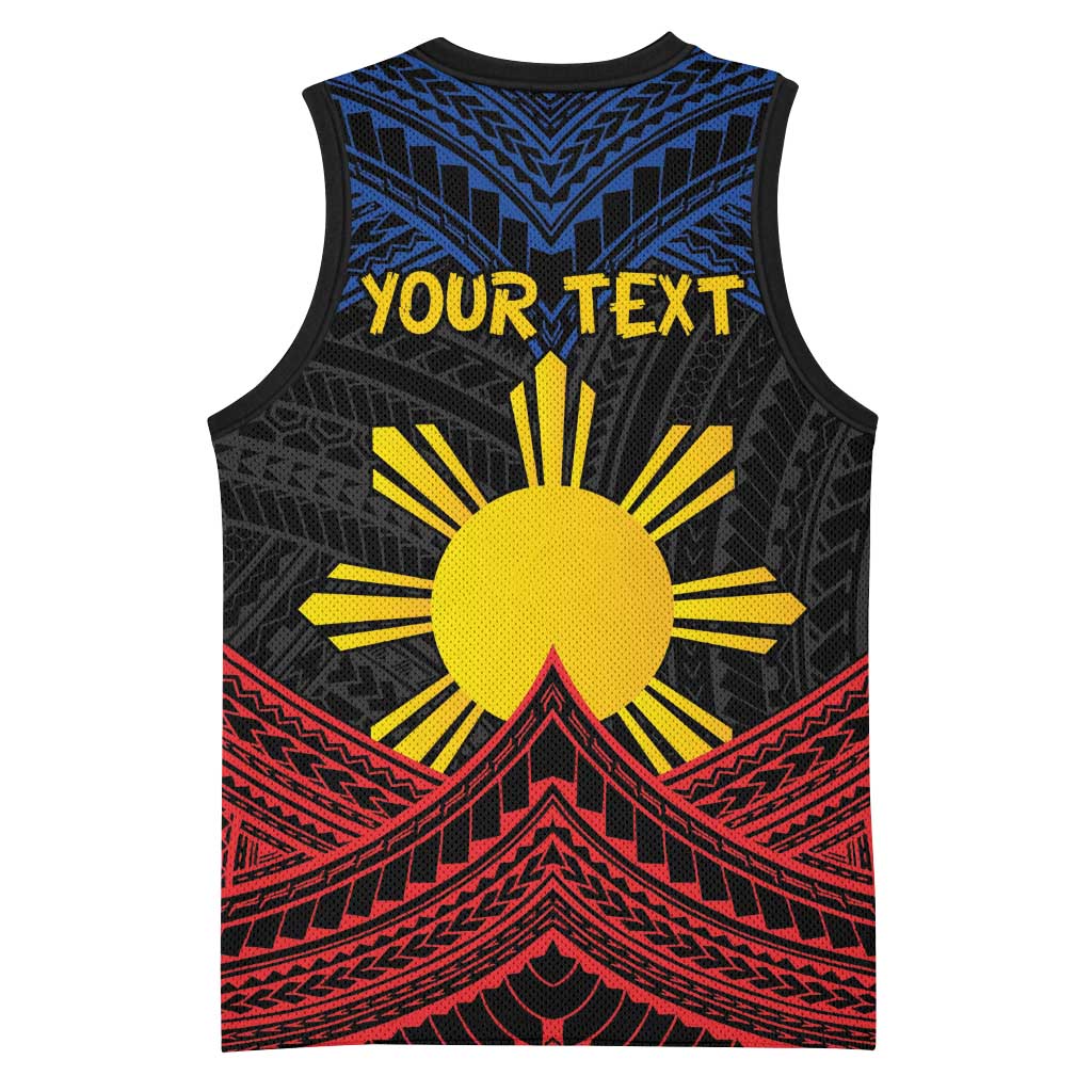 Personalized Philippines Basketball Jersey Polynesian Tribal Tattoo with Filipino Flag Motif - Polynesian Pride
