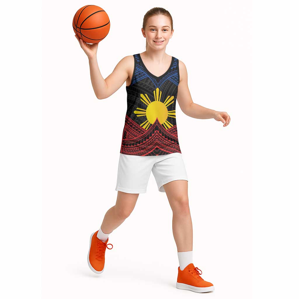Personalized Philippines Basketball Jersey Polynesian Tribal Tattoo with Filipino Flag Motif - Polynesian Pride