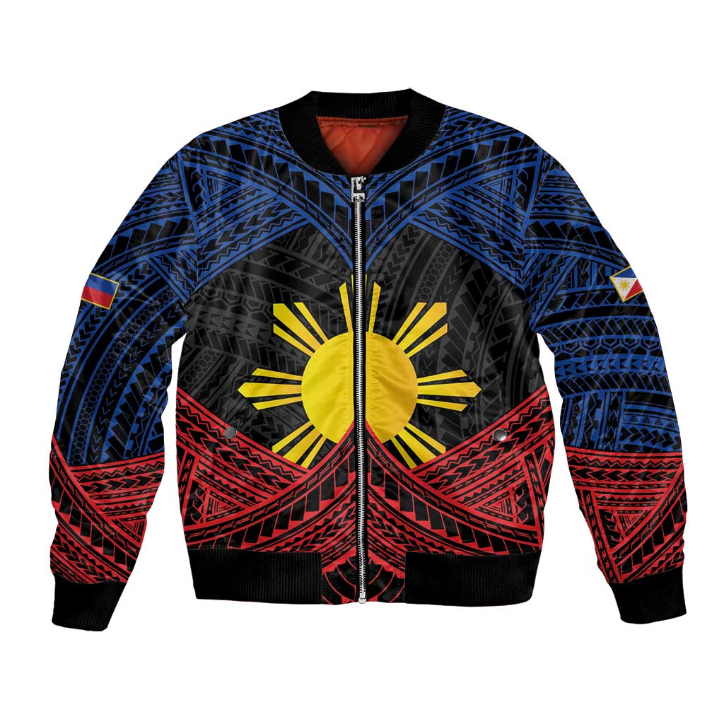 Personalized Philippines Bomber Jacket Polynesian Tribal Tattoo with Filipino Flag Motif