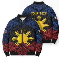 Personalized Philippines Bomber Puffer Jacket Polynesian Tribal Tattoo with Filipino Flag Motif - Polynesian Pride
