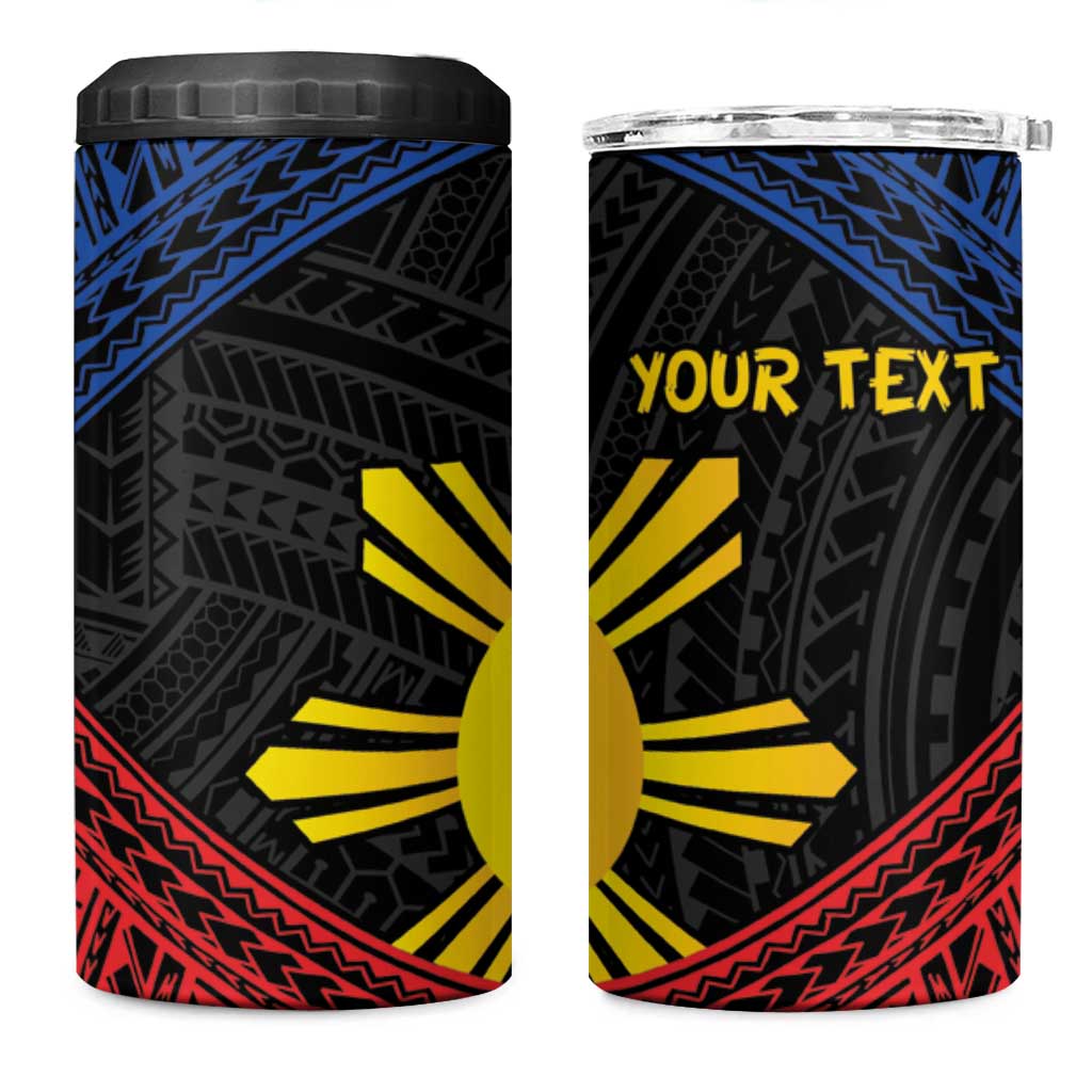 Personalized Philippines 4 in 1 Can Cooler Tumbler Polynesian Tribal Tattoo with Filipino Flag Motif