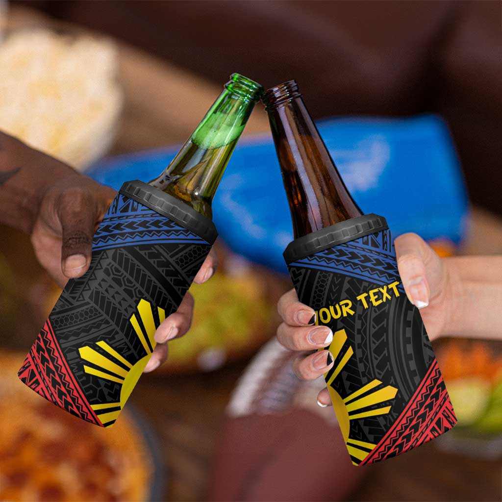 Personalized Philippines 4 in 1 Can Cooler Tumbler Polynesian Tribal Tattoo with Filipino Flag Motif