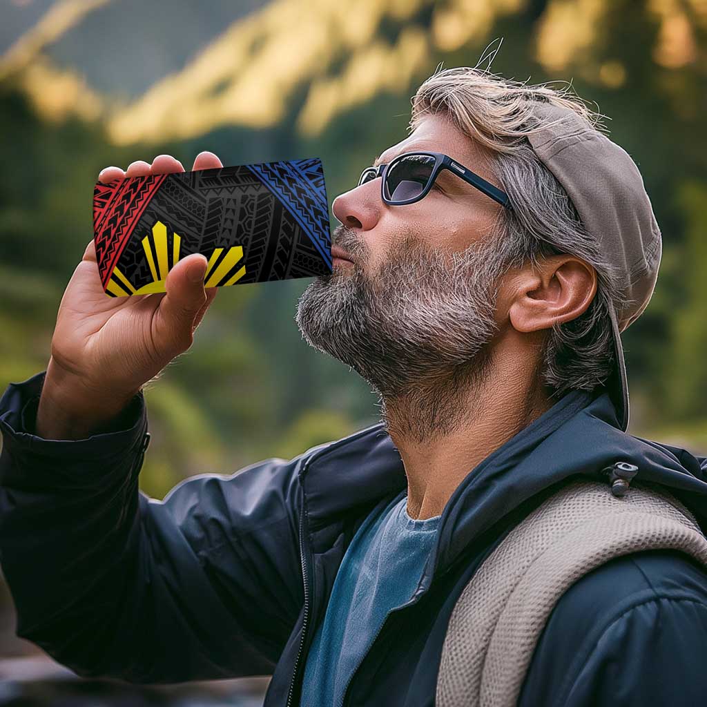 Personalized Philippines 4 in 1 Can Cooler Tumbler Polynesian Tribal Tattoo with Filipino Flag Motif