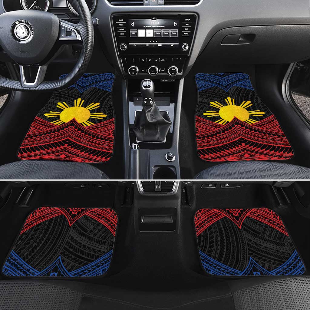 Personalized Philippines Car Mats Polynesian Tribal Tattoo with Filipino Flag Motif