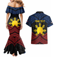 Personalized Philippines Couples Matching Mermaid Dress and Hawaiian Shirt Polynesian Tribal Tattoo with Filipino Flag Motif