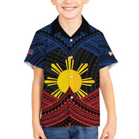 Personalized Philippines Family Matching Off The Shoulder Long Sleeve Dress and Hawaiian Shirt Polynesian Tribal Tattoo with Filipino Flag Motif