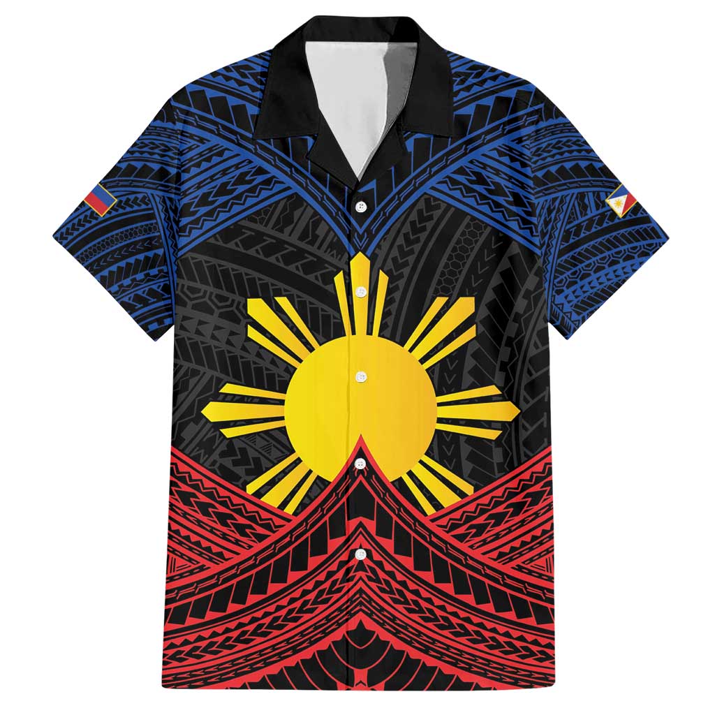 Personalized Philippines Family Matching Short Sleeve Bodycon Dress and Hawaiian Shirt Polynesian Tribal Tattoo with Filipino Flag Motif