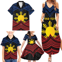 Personalized Philippines Family Matching Summer Maxi Dress and Hawaiian Shirt Polynesian Tribal Tattoo with Filipino Flag Motif