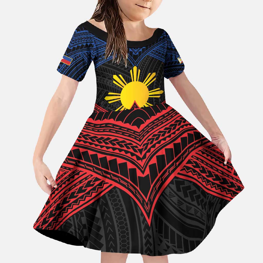 Personalized Philippines Family Matching Tank Maxi Dress and Hawaiian Shirt Polynesian Tribal Tattoo with Filipino Flag Motif