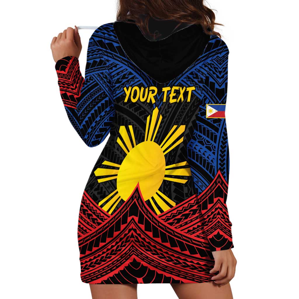 Personalized Philippines Hoodie Dress Polynesian Tribal Tattoo with Filipino Flag Motif