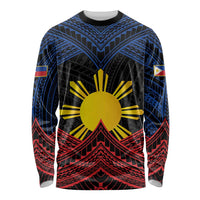 Personalized Philippines Long Sleeve Shirt Polynesian Tribal Tattoo with Filipino Flag Motif