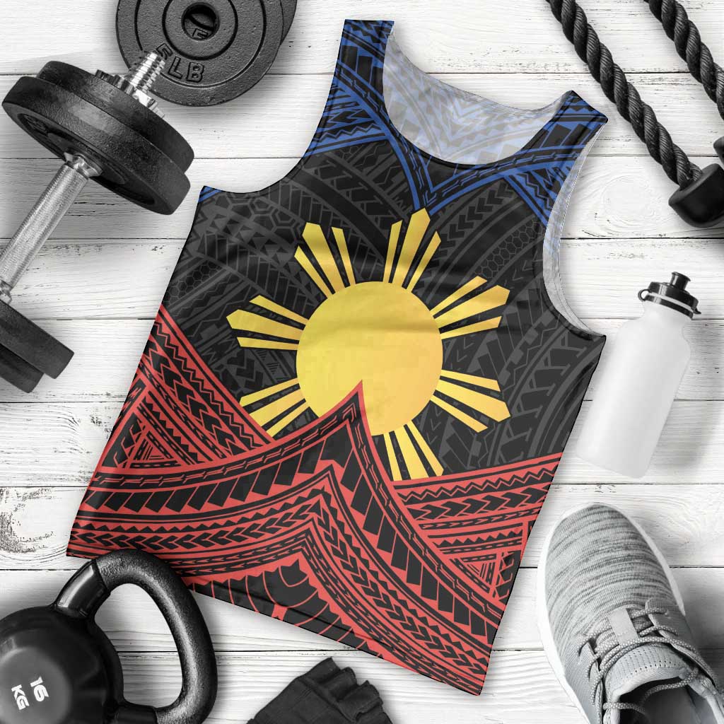 Personalized Philippines Men Tank Top Polynesian Tribal Tattoo with Filipino Flag Motif