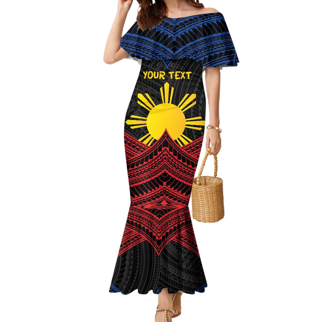 Personalized Philippines Mermaid Dress Polynesian Tribal Tattoo with Filipino Flag Motif