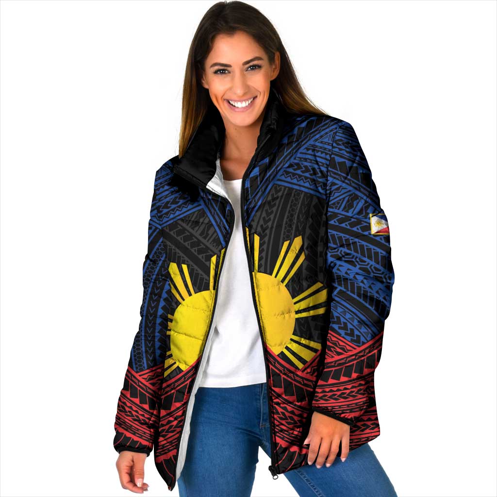 Personalized Philippines Padded Jacket Polynesian Tribal Tattoo with Filipino Flag Motif - Polynesian Pride