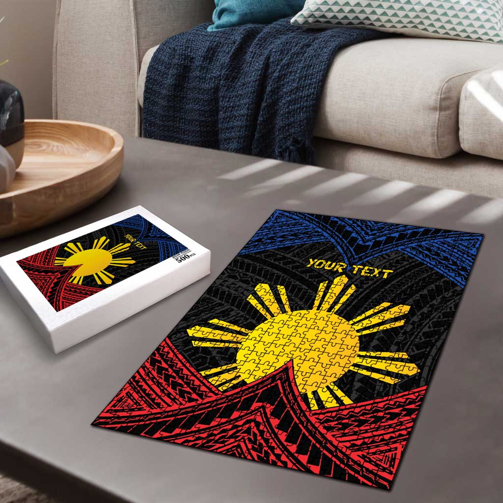 Personalized Philippines Puzzle Polynesian Tribal Tattoo with Filipino Flag Motif - Polynesian Pride