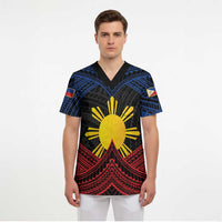 Personalized Philippines Scrub Top Polynesian Tribal Tattoo with Filipino Flag Motif - Polynesian Pride