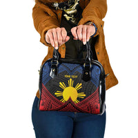Personalized Philippines Shoulder Handbag Polynesian Tribal Tattoo with Filipino Flag Motif