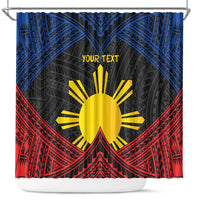 Personalized Philippines Shower Curtain Polynesian Tribal Tattoo with Filipino Flag Motif