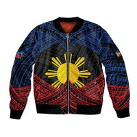 Personalized Philippines Sleeve Zip Bomber Jacket Polynesian Tribal Tattoo with Filipino Flag Motif