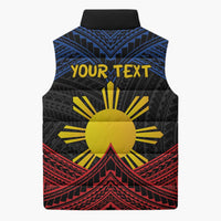 Personalized Philippines Sleeveless Puffer Jacket Polynesian Tribal Tattoo with Filipino Flag Motif - Polynesian Pride