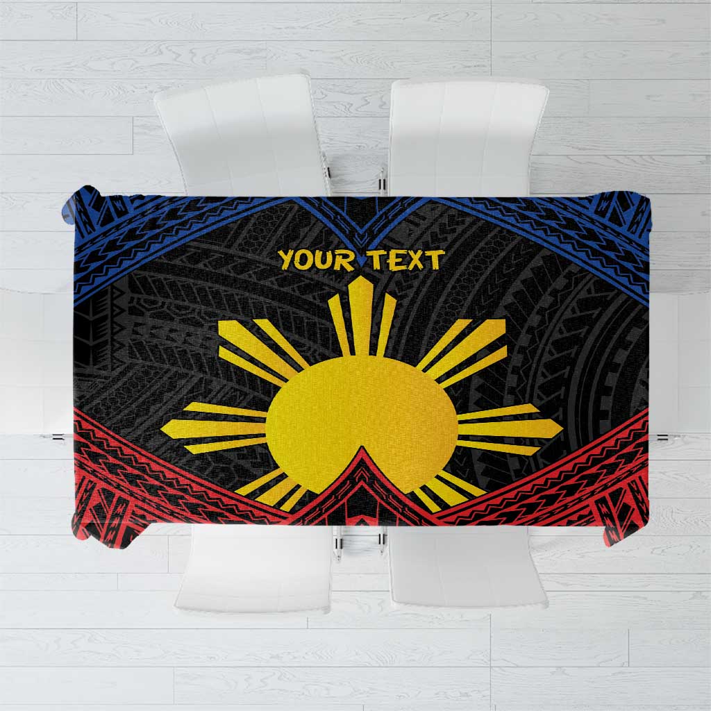 Personalized Philippines Tablecloth Polynesian Tribal Tattoo with Filipino Flag Motif