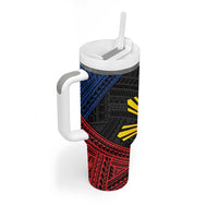 Personalized Philippines Tumbler With Handle Polynesian Tribal Tattoo with Filipino Flag Motif