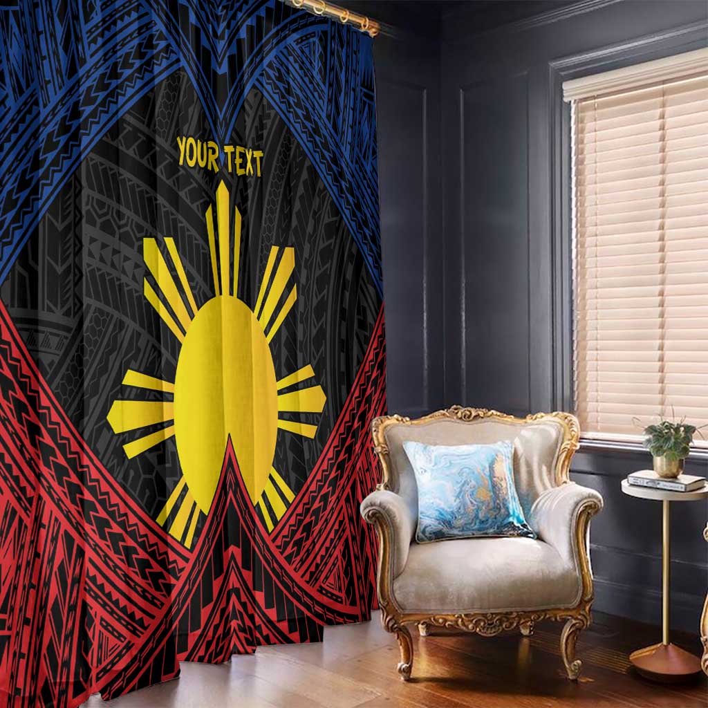 Personalized Philippines Window Curtain Polynesian Tribal Tattoo with Filipino Flag Motif