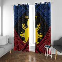 Personalized Philippines Window Curtain Polynesian Tribal Tattoo with Filipino Flag Motif
