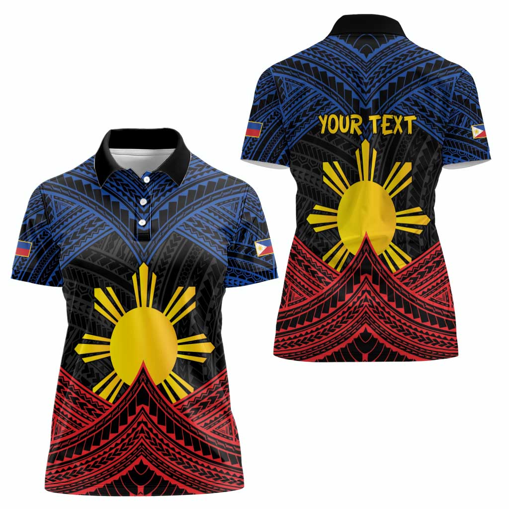 Personalized Philippines Women Polo Shirt Polynesian Tribal Tattoo with Filipino Flag Motif