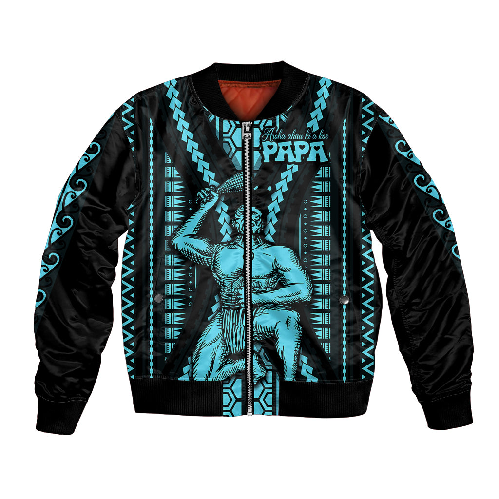 Aotearoa Father's Day Gift For Dad Bomber Jacket Aroha Ahau Ki A Koe Papa - Aqua Maori Style Pattern LT9 Unisex Aqua - Polynesian Pride