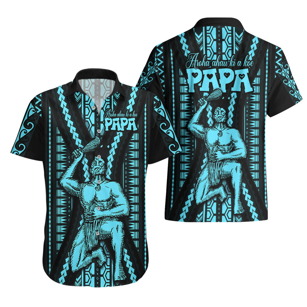 Aotearoa Father's Day Gift For Dad Hawaiian Shirt Aroha Ahau Ki A Koe Papa - Aqua Maori Style Pattern LT9 - Polynesian Pride