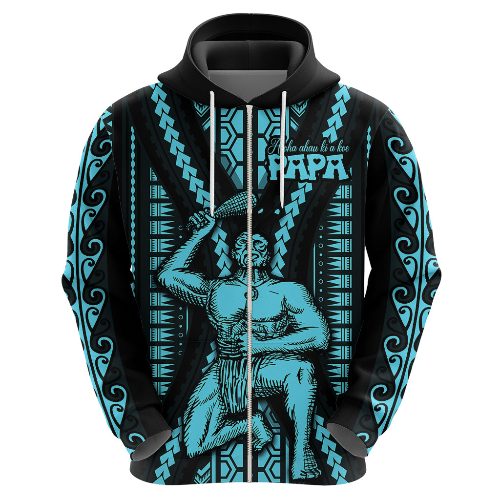 Aotearoa Fathers Day Gift For Dad Hoodie Aroha Ahau Ki A Koe Papa Aqua Maori Style Pattern LT9 - Polynesian Pride