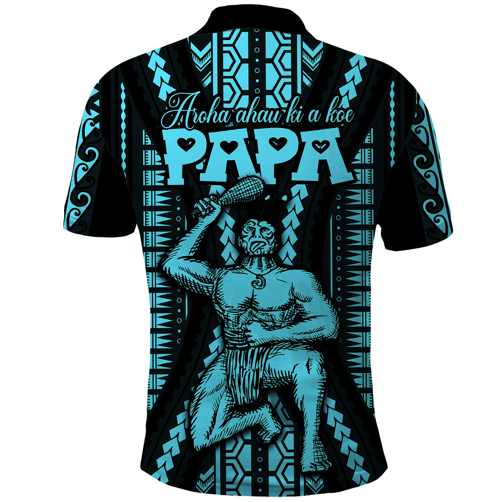 Aotearoa Fathers Day Gift For Dad Polo Shirt Aroha Ahau Ki A Koe Papa Aqua Maori Style Pattern LT9 - Polynesian Pride