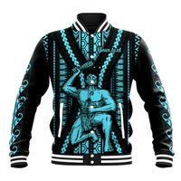 Personalised Aotearoa Father's Day Gift For Dad Baseball Jacket Aroha Ahau Ki A Koe Papa - Aqua Maori Style Pattern LT9 Unisex Aqua - Polynesian Pride