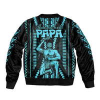 Personalised Aotearoa Father's Day Gift For Dad Bomber Jacket Aroha Ahau Ki A Koe Papa - Aqua Maori Style Pattern LT9 - Polynesian Pride