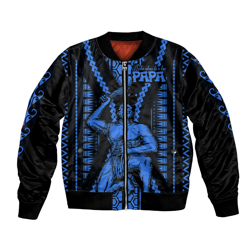 Aotearoa Father's Day Gift For Dad Bomber Jacket Aroha Ahau Ki A Koe Papa - Blue Maori Style Pattern LT9 Unisex Blue - Polynesian Pride