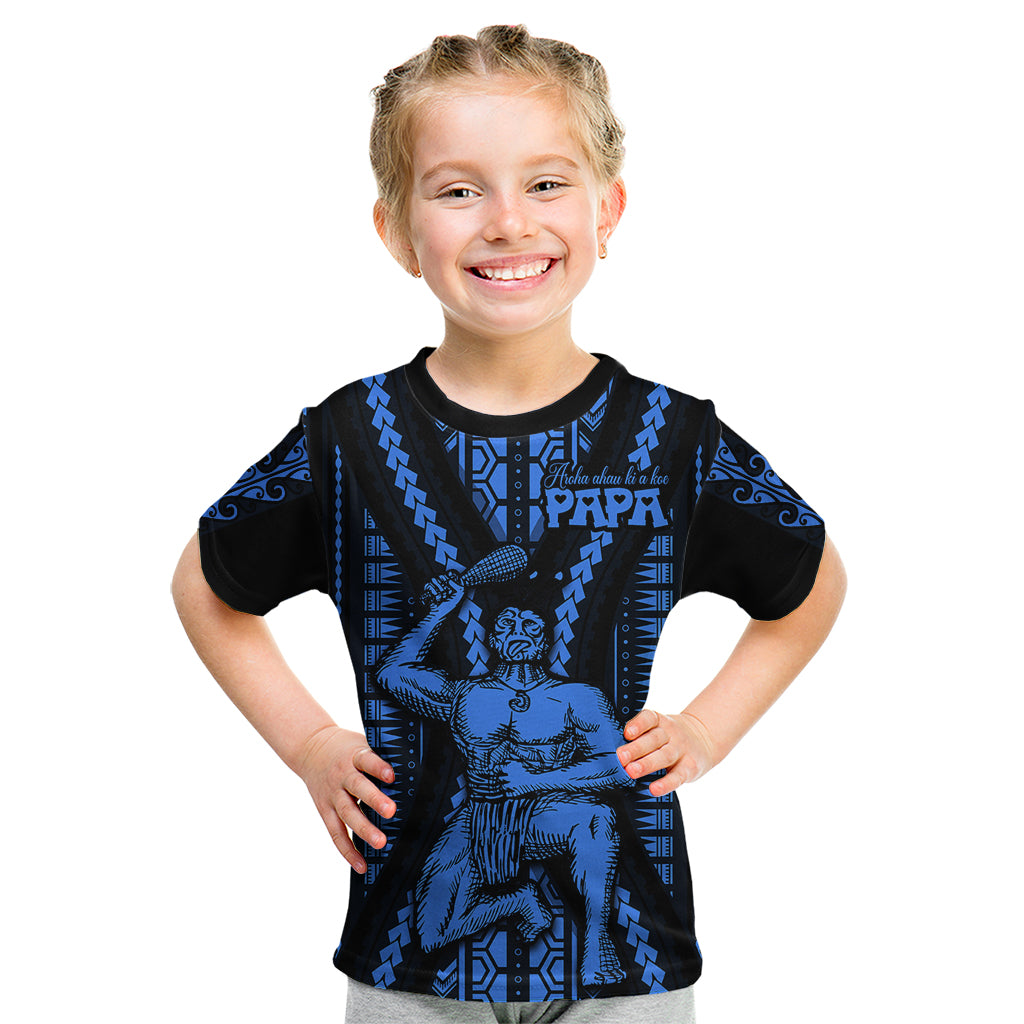 Aotearoa Father's Day Gift For Dad Kid T Shirt Aroha Ahau Ki A Koe Papa - Blue Maori Style Pattern LT9 Blue - Polynesian Pride