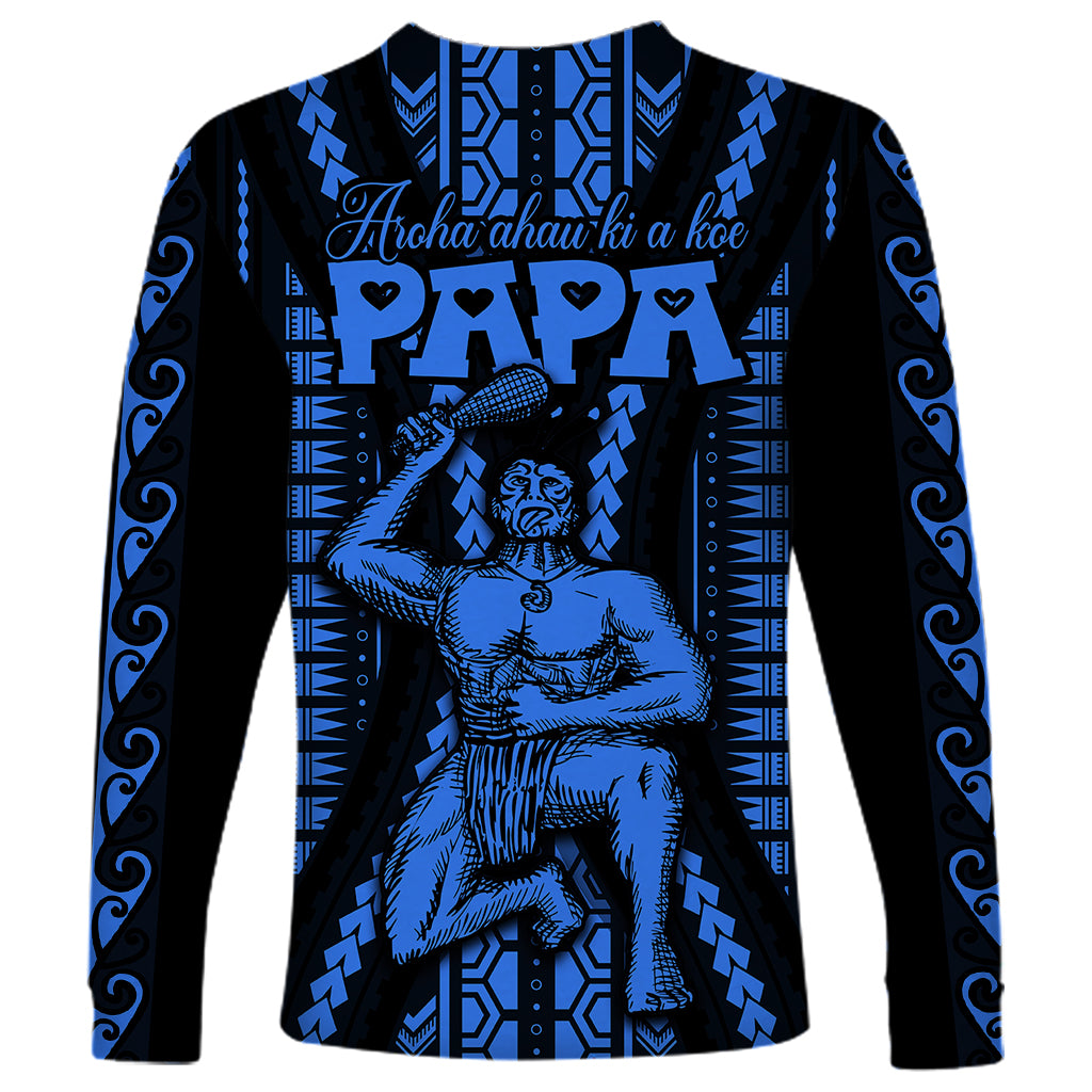 Aotearoa Father's Day Gift For Dad Long Sleeve Shirt Aroha Ahau Ki A Koe Papa - Blue Maori Style Pattern LT9 - Polynesian Pride