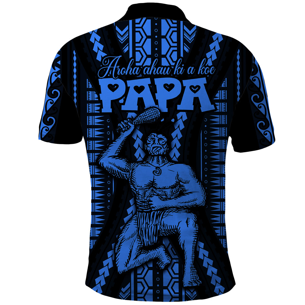 Aotearoa Fathers Day Gift For Dad Polo Shirt Aroha Ahau Ki A Koe Papa Blue Maori Style Pattern LT9 - Polynesian Pride