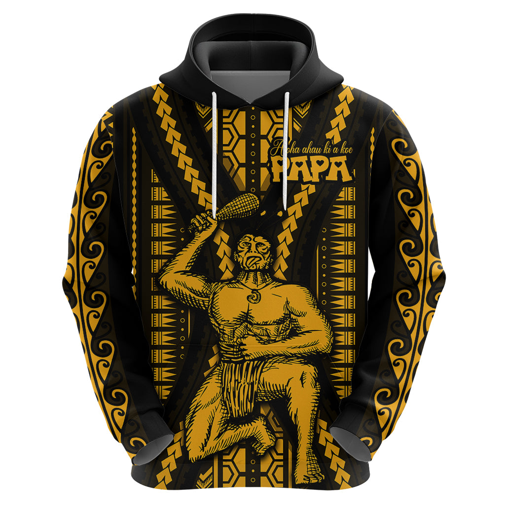 Aotearoa Fathers Day Gift For Dad Hoodie Aroha Ahau Ki A Koe Papa Gold Maori Style Pattern LT9 - Polynesian Pride
