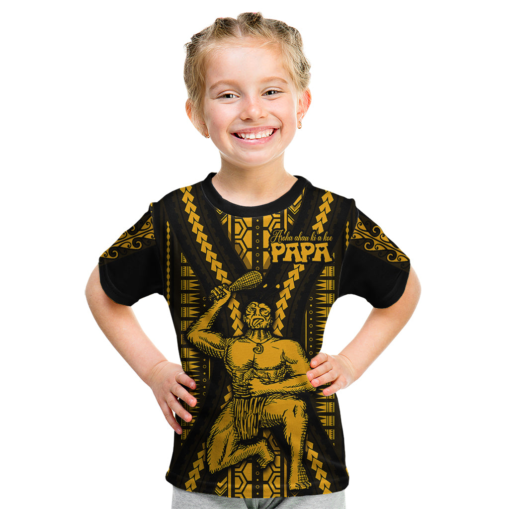 Aotearoa Father's Day Gift For Dad Kid T Shirt Aroha Ahau Ki A Koe Papa - Gold Maori Style Pattern LT9 Gold - Polynesian Pride