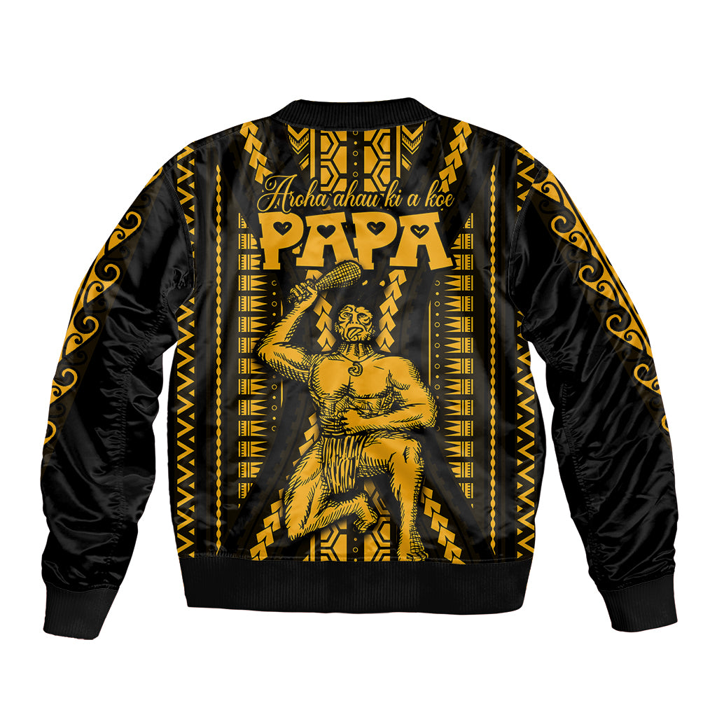 Aotearoa Father's Day Gift For Dad Sleeve Zip Bomber Jacket Aroha Ahau Ki A Koe Papa - Gold Maori Style Pattern LT9 - Polynesian Pride