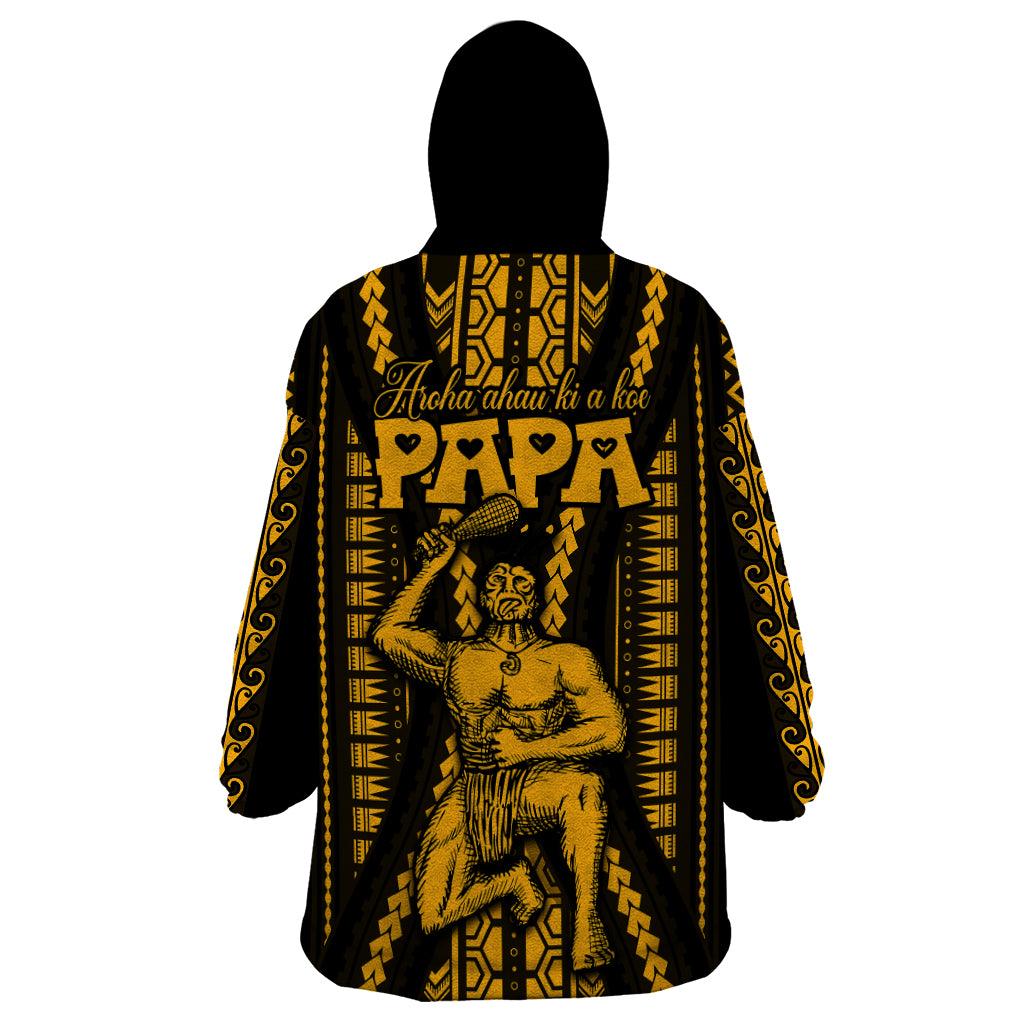 Aotearoa Father's Day Gift For Dad Wearable Blanket Hoodie Aroha Ahau Ki A Koe Papa - Gold Maori Style Pattern LT9 - Polynesian Pride