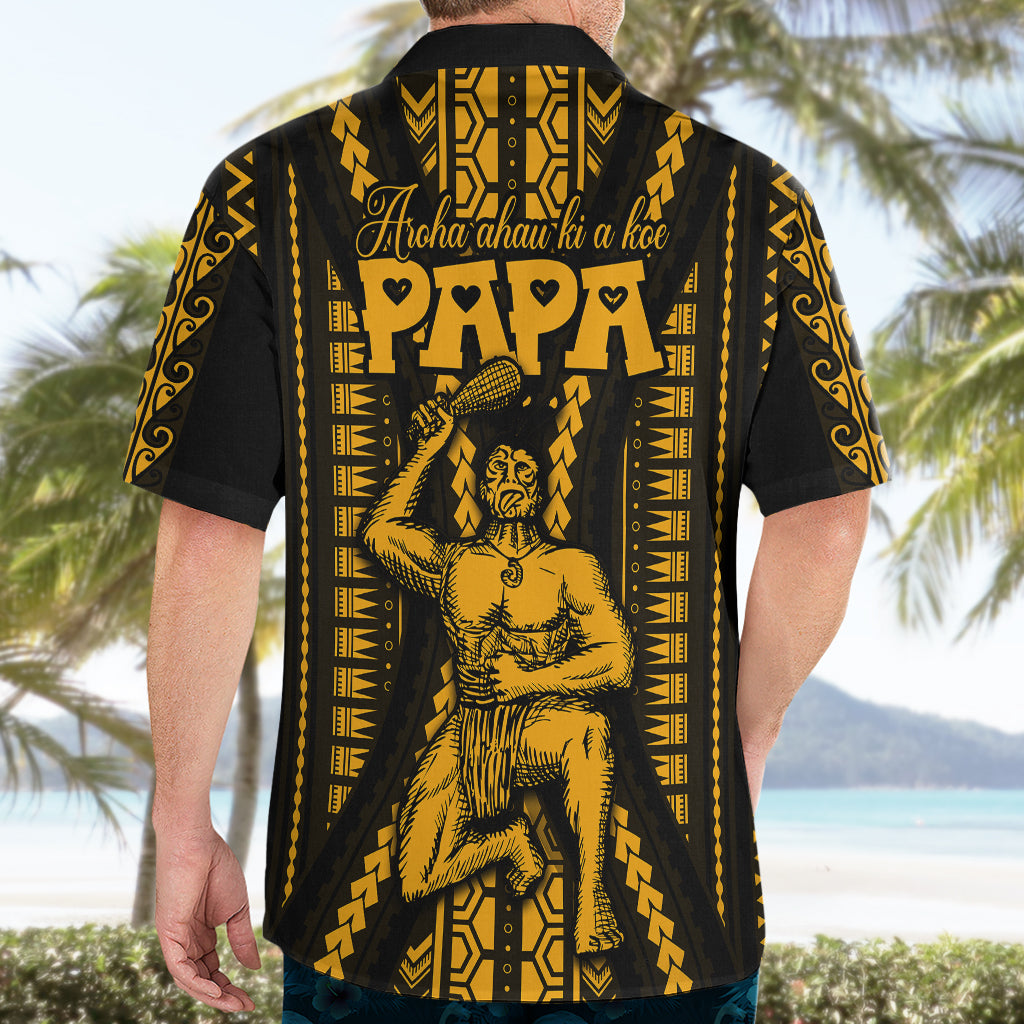 Personalised Aotearoa Father's Day Gift For Dad Hawaiian Shirt Aroha Ahau Ki A Koe Papa - Gold Maori Style Pattern LT9 - Polynesian Pride