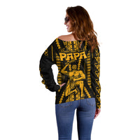 Personalised Aotearoa Father's Day Gift For Dad Off Shoulder Sweater Aroha Ahau Ki A Koe Papa - Gold Maori Style Pattern LT9 - Polynesian Pride