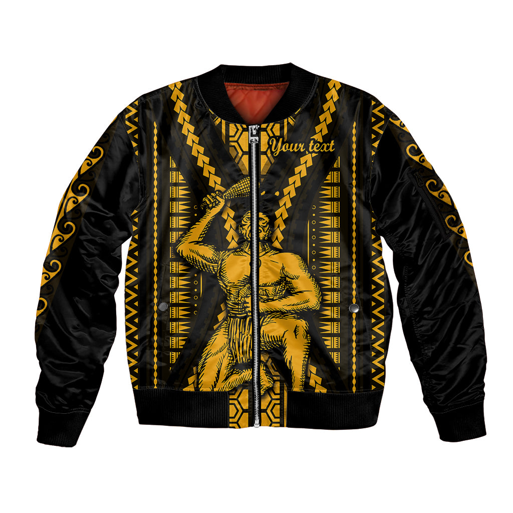 Personalised Aotearoa Father's Day Gift For Dad Sleeve Zip Bomber Jacket Aroha Ahau Ki A Koe Papa - Gold Maori Style Pattern LT9 Unisex Gold - Polynesian Pride