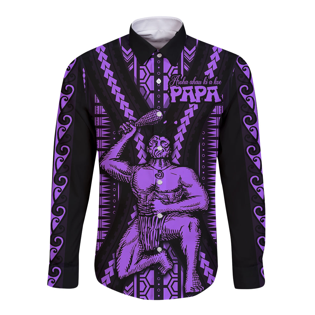 Maori Fathers Day New Zealand Long Sleeve Button Shirt Aroha Ahau Ki A Koe Papa - Purple LT9 Unisex Purple - Polynesian Pride